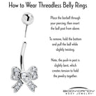 Clear cubic zirconia heart bow belly ring by BodyCandy, shiny silver-tone belly jewelry with a decorative heart-shaped charm.