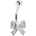 Clear cubic zirconia heart bow belly ring by BodyCandy, featuring a shiny heart-shaped design on a silver-tone belly jewelry piece.