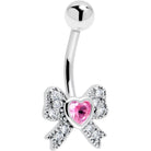 Clear cubic zirconia heart bow belly ring from BodyCandy with a shiny, decorative design perfect for body jewelry.