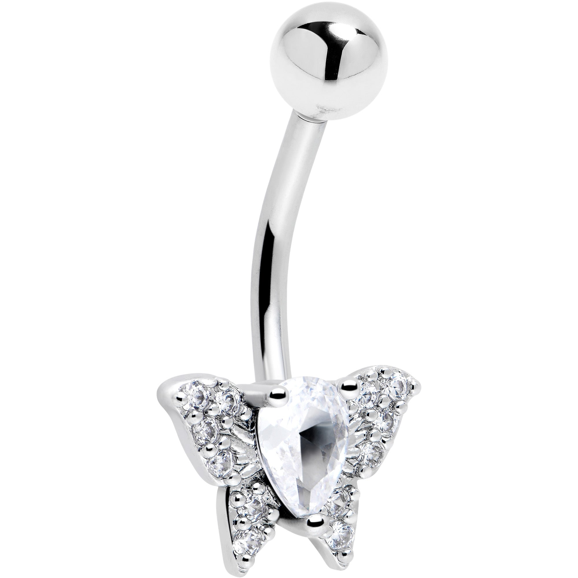 Clear cubic zirconia butterfly belly ring by BodyCandy featuring a shiny, decorative design for navel piercing.