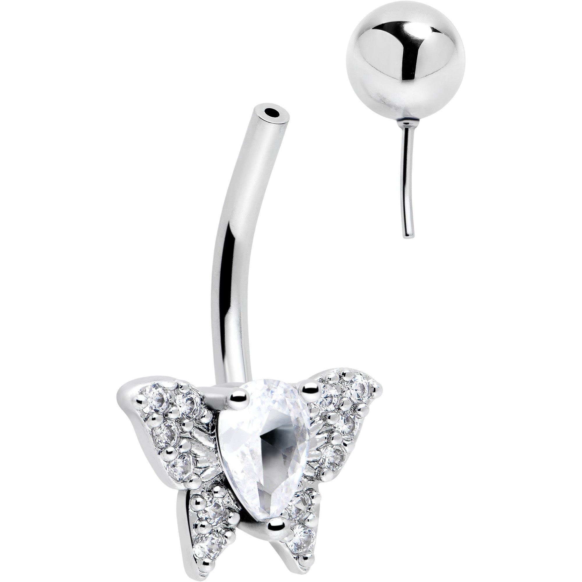 Clear cubic zirconia butterfly belly ring by BodyCandy with sparkling stones and silver-tone metal.