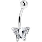 Clear cubic zirconia butterfly belly ring by BodyCandy, featuring a sparkling design and silver-tone metal for belly piercing.