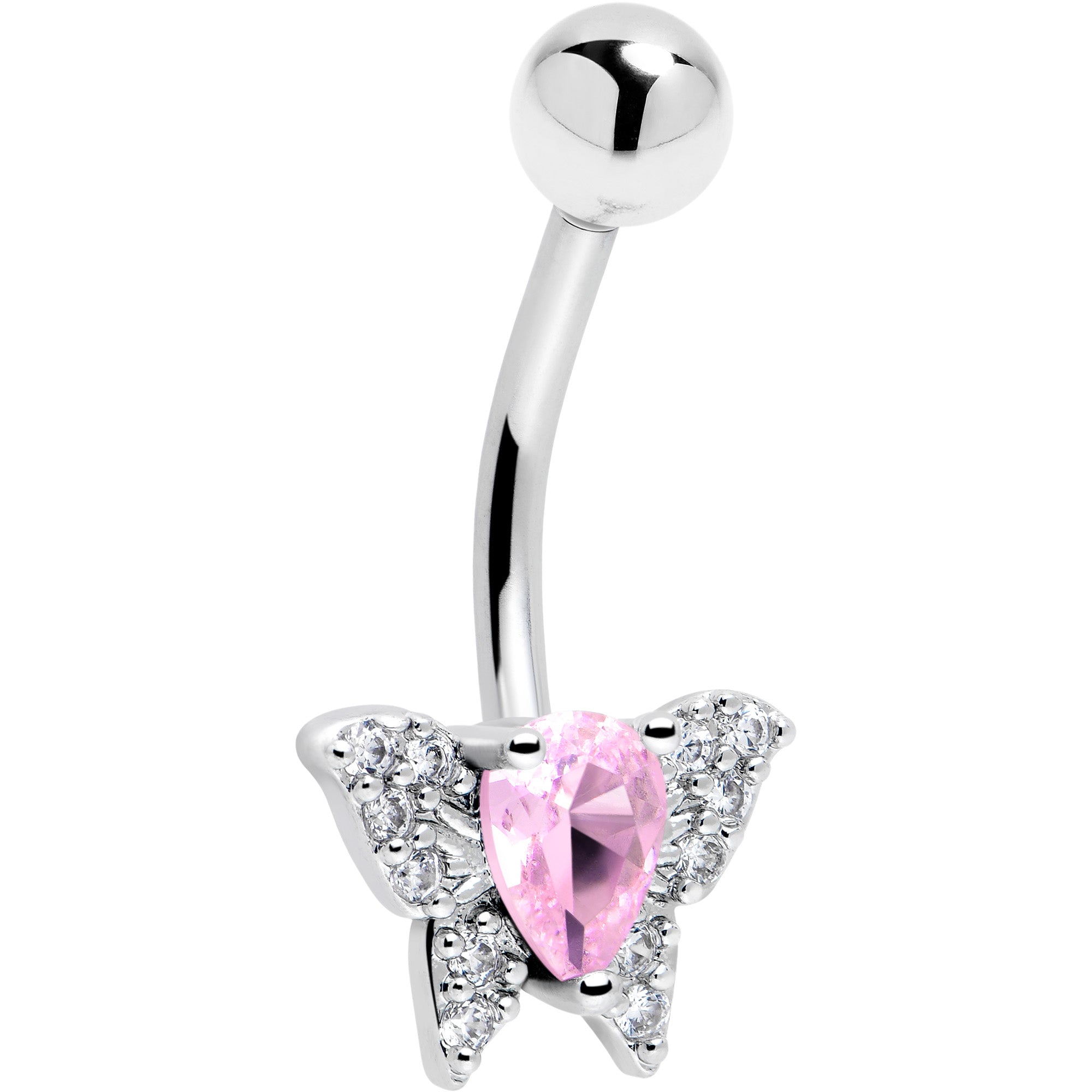 Clear cubic zirconia butterfly belly ring from BodyCandy with sparkling stones and a delicate butterfly design.