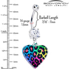 Acrylicious Rainbow Cheetah Print Heart Dangle Belly Ring by Onyx O, featuring a colorful heart-shaped charm and cheetah print design.