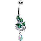 Aurora CZ gem morning leaves dangle belly ring by BodyCandy, featuring sparkling stones and leaf design for belly piercing jewelry.