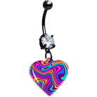 Black double gem swirling heart dangle belly ring by Onyx O, BodyCandy, featuring a stylish and decorative belly jewelry design.
