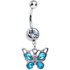 Blue gem butterfly dangle belly ring by BodyCandy featuring a sparkling butterfly charm and vibrant blue gemstone.