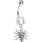 Clear CZ gem goth spider dangle belly ring from BodyCandy featuring a dangling spider design and sparkling gemstone accents.