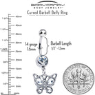 Clear gem butterfly dangle belly ring by BodyCandy featuring a sparkling butterfly design for belly piercing jewelry.