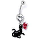 Clear gem butterfly and black cat dangle belly ring from BodyCandy, featuring a stylish design and sparkling accents.