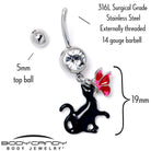 Clear gem butterfly and black cat dangle belly ring from BodyCandy, featuring a decorative design and sterling silver body jewelry.