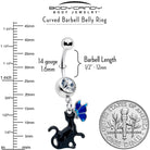 Clear gem butterfly and black cat dangle belly ring from BodyCandy, featuring a blue and black design with a hanging charm.
