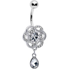 Clear gem Celtic knot dangle belly ring by BodyCandy featuring a delicate, elegant design and sparkling gemstone detail.