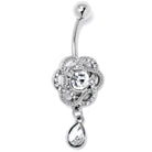 Clear gem Celtic knot dangle belly ring by BodyCandy, showcasing a sparkling decorative belly ring with intricate knot design.
