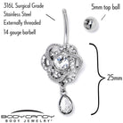 Clear gem Celtic knot dangle belly ring by BodyCandy featuring a sparkling gemstone and intricate knot design.
