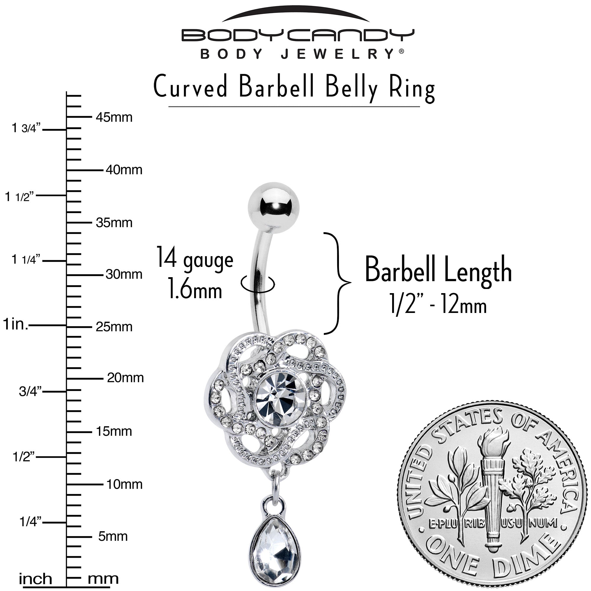 Clear gem Celtic knot dangle belly ring from BodyCandy, featuring a sparkling design with intricate Celtic knot details.