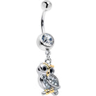 Clear gem evening owl dangle belly ring by BodyCandy, featuring a sparkling owl pendant on a silver-tone belly ring.