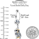 Clear gem evening owl dangle belly ring from BodyCandy featuring a sparkling owl design on a sleek belly jewelry piece.