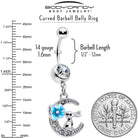 Clear gem rabbit on the moon blue dangle belly ring by BodyCandy, featuring a detailed design with sparkling gems and a moon motif.