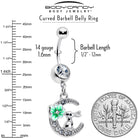 Clear gem bunny on the moon green dangle belly ring from BodyCandy featuring a playful rabbit charm and vibrant green accents.