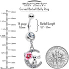 Pink dangle belly ring with clear gem rabbit on the moon design by BodyCandy, featuring a shiny pink gemstone and moon motif.