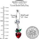 Clear red and green gem strawberry heart dangle belly ring by BodyCandy, featuring a vibrant, decorative belly jewelry design.