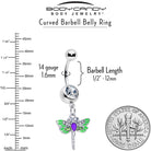 Green clear gem dangle belly ring featuring a bright blue dragonfly design by BodyCandy, with a stylish dangle and belly jewelry style.