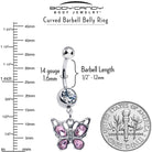 Pink gem butterfly dangle belly ring from BodyCandy featuring sparkling pink stones and a delicate butterfly design.