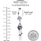 Pink Rose Quartz Skull Obelisk belly ring with rose dangle, body jewelry by BodyCandy, featuring a dangle design and skull motif.