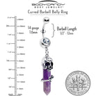 Purple amethyst skull obelisk dangle belly ring by BodyCandy with rose accents, featuring a striking gemstone and ornate design.