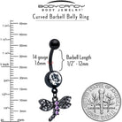 Purple CZ gem black night dragonfly dangle belly ring by BodyCandy, with a detailed dragonfly charm and sparkling purple gemstone.