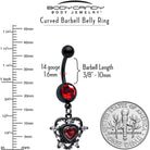 Red CZ gem black double heart dangle belly ring from BodyCandy, featuring a stylish body jewelry design with sparkling stones.
