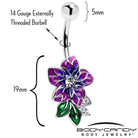 Clear CZ gem flower purple belly ring from BodyCandy, featuring a decorative floral design for belly piercing.