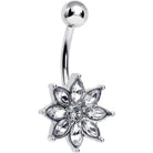 Clear gem flower design belly ring by BodyCandy featuring an elegant bloom motif on a silver-tone body jewelry piece.