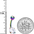 Clear gem rainbow belly ring with large and small gems, body jewelry by BodyCandy featuring colorful, sparkling accents.