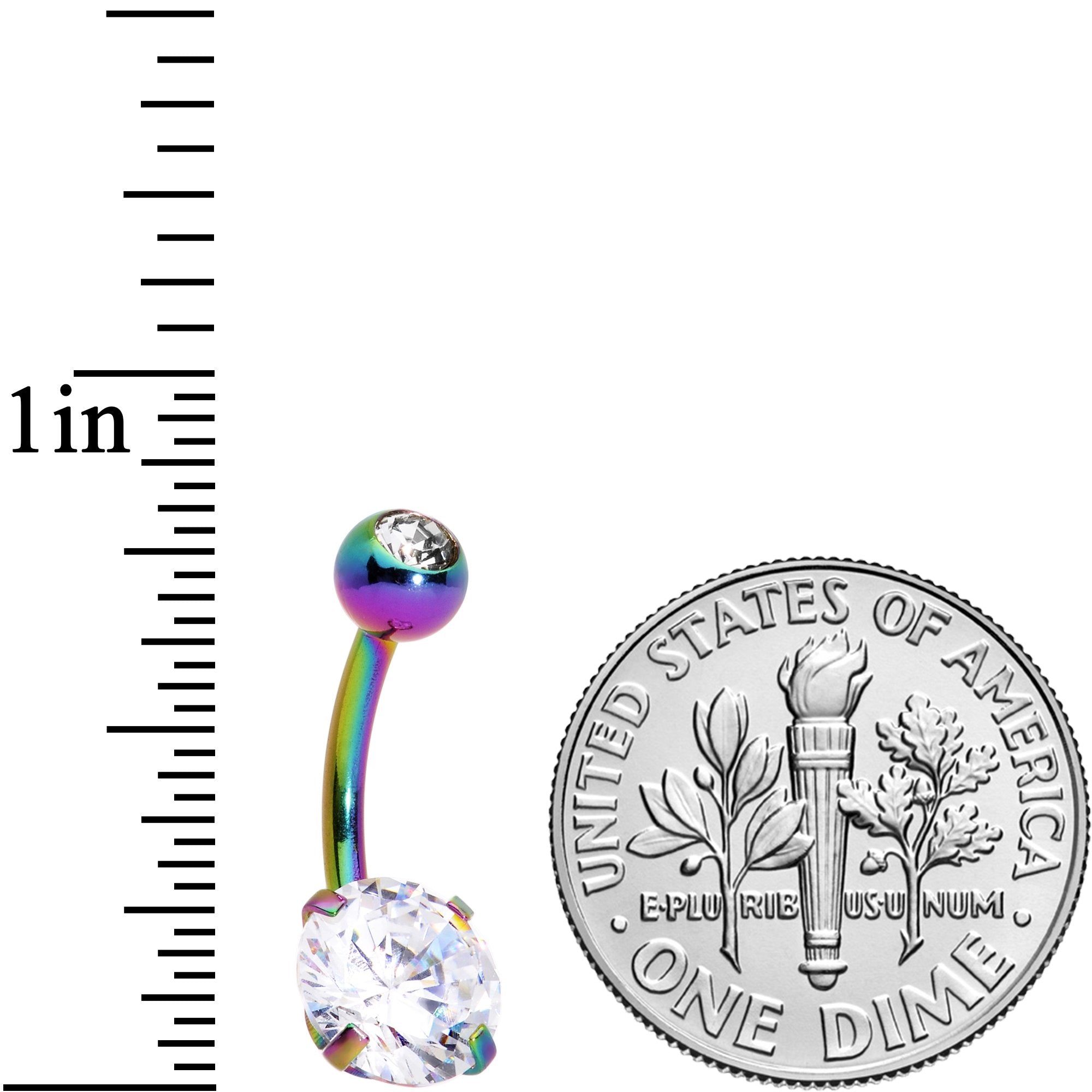 Clear gem rainbow belly ring with large and small gems, body jewelry by BodyCandy featuring colorful, sparkling accents.