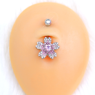 Clear pink gem heart in flower belly ring by BodyCandy, featuring a decorative pink gem and floral design for belly piercing jewelry.