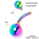 Rainbow ASTM F-136 implant grade titanium internally threaded belly ring, body jewelry for pierced navel.
