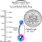 Rainbow ASTM F-136 implant grade titanium internally threaded belly ring by BodyCandy, showcasing vibrant rainbow colors and sleek design.