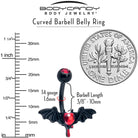 Red gem black bleeding heart bat belly ring from BodyCandy, featuring a distinctive gothic design and detailed bat motif.