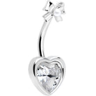 Clear Love Ribbon Heart double mount belly ring by BodyCandy, featuring a decorative heart design on a stainless steel ring.
