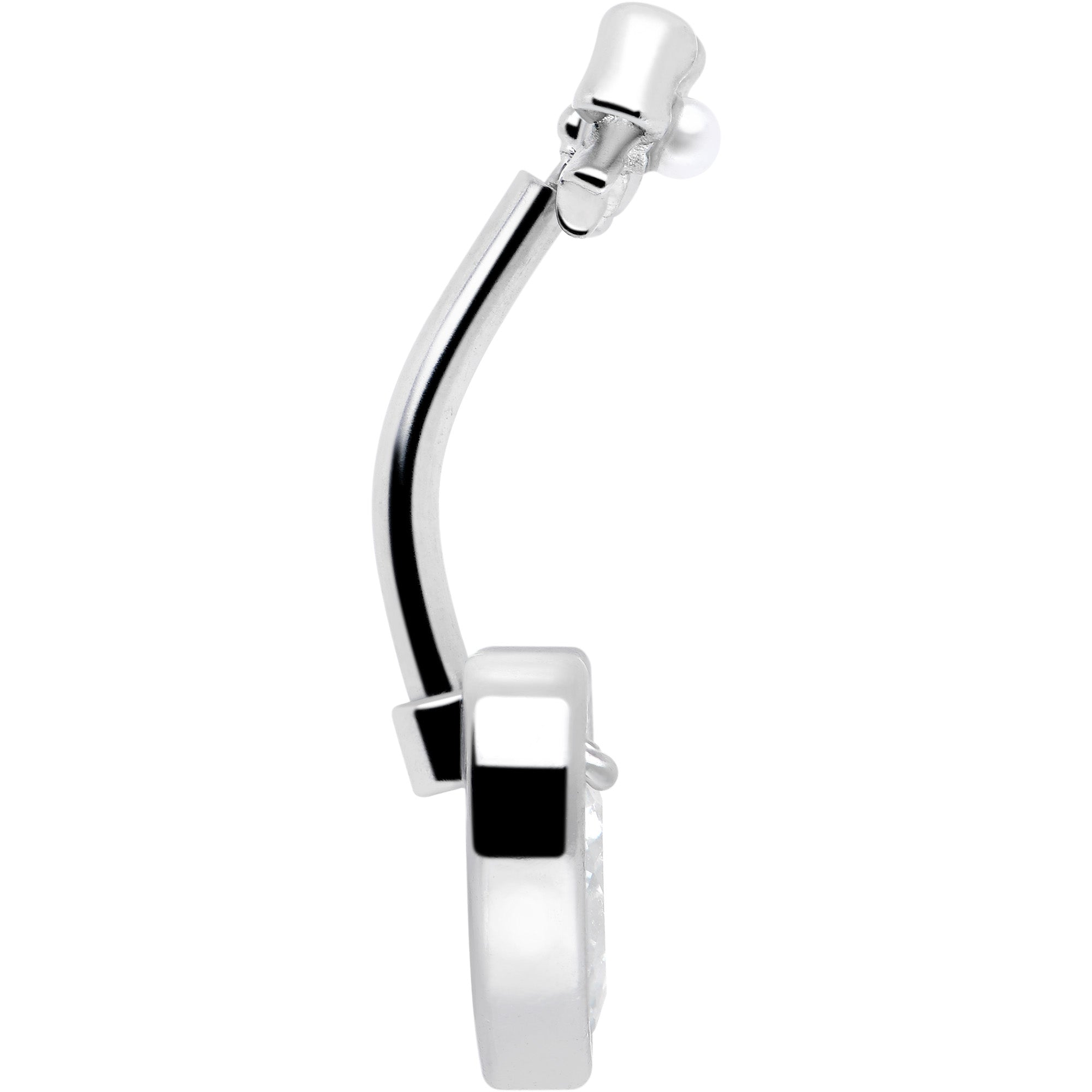 BodyCandy double mount belly ring featuring a clear love ribbon heart design with a stylish double mount setting.