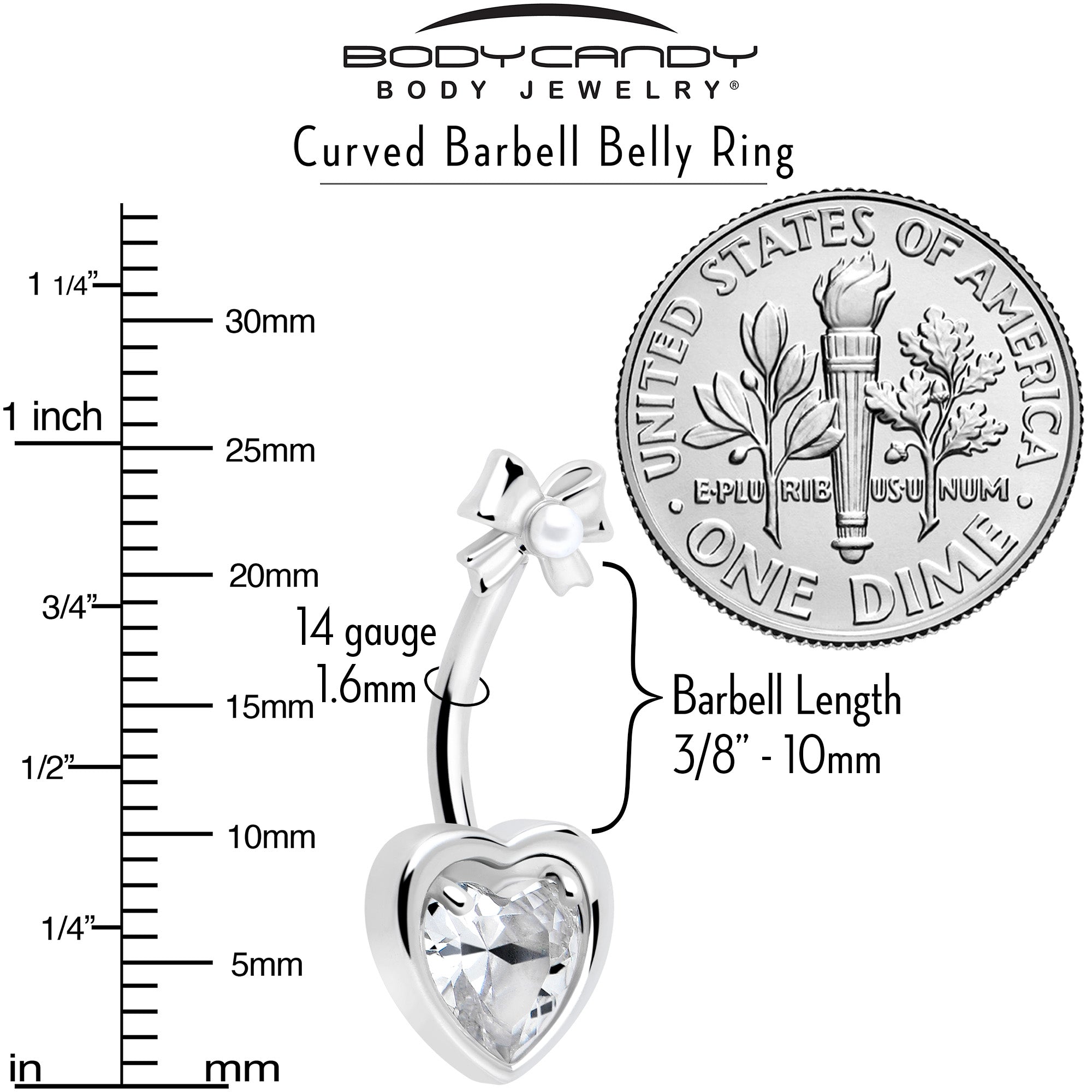 Clear love ribbon heart double mount belly ring by BodyCandy with decorative double mounting design and heart-shaped accents.