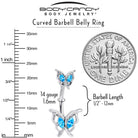 Blue gem fancy butterfly double mount belly ring from BodyCandy, featuring a decorative double mount design and vibrant blue gemstone.