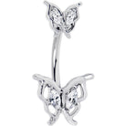 Clear gem butterfly double mount belly ring by BodyCandy featuring a sparkling butterfly design and double mounting style.