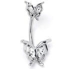 Clear gem butterfly double mount belly ring by BodyCandy with sparkling gem accents and decorative butterfly design.