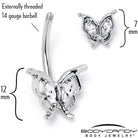 Clear gem butterfly double mount belly ring by BodyCandy featuring a sparkling butterfly design and double-mounted style.