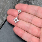 Clear gem star double mount belly ring by BodyCandy, featuring sparkling star-shaped gemstones and sleek silver design.