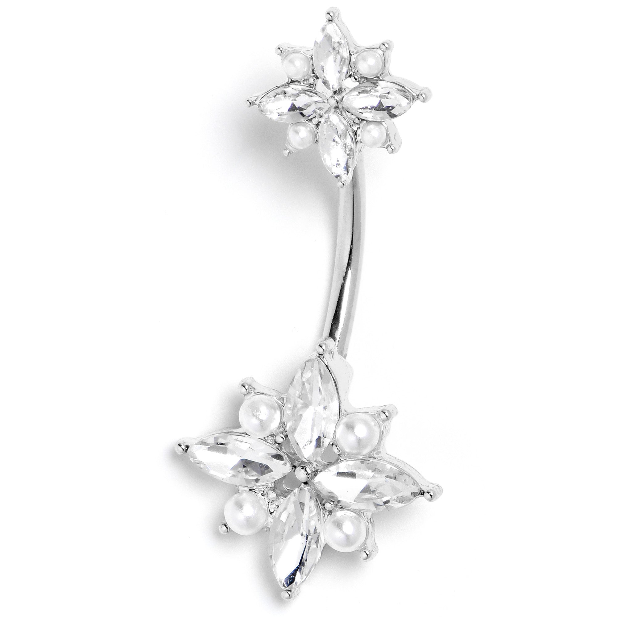 Clear gem star double mount belly ring by BodyCandy, featuring a sparkling star design and double decorative mounts.