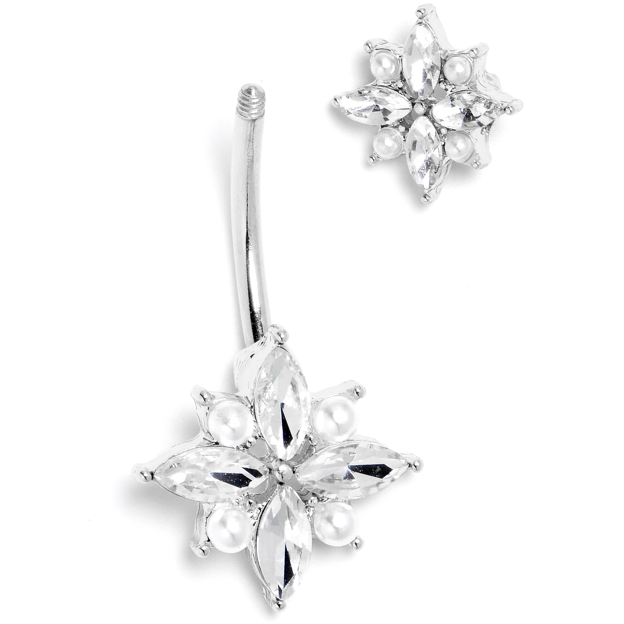 Clear gem star belly ring with double mount design by BodyCandy, featuring sparkling star-shaped accents on a silver-tone belly jewelry piece.